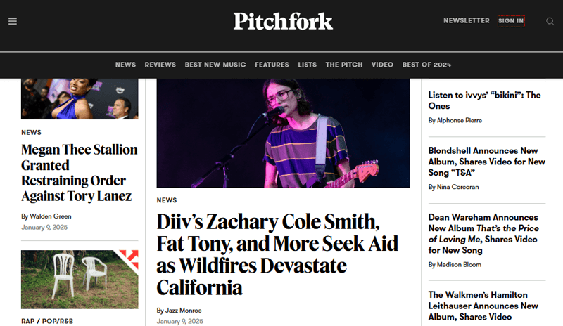 PitchFork Music Blog Example