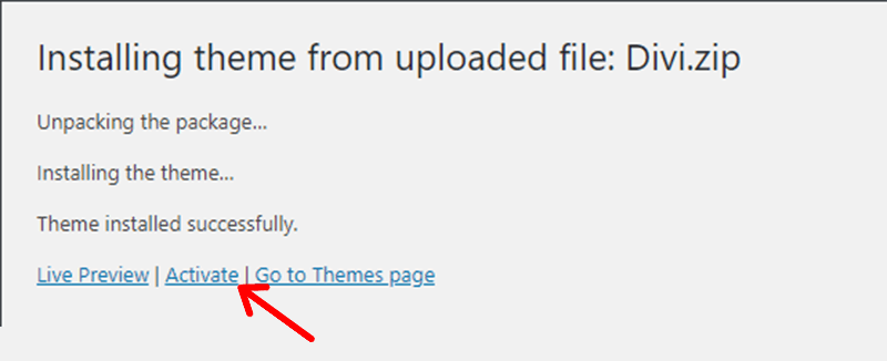 Activate The Installed Theme by clicking on the Activate Link