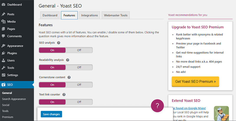 Yoast User Interface - General Yoast Settings