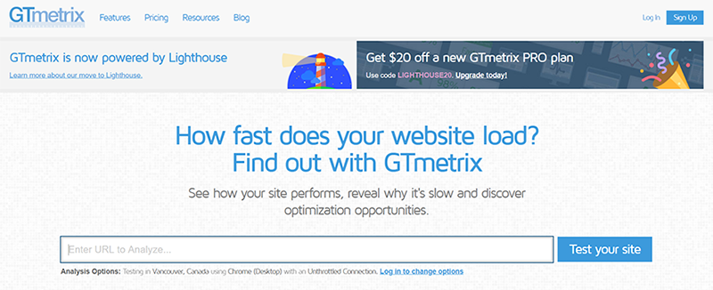 GTmetrix Tool Home Page