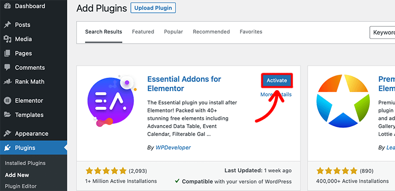Activate Essential Addons for Elementor