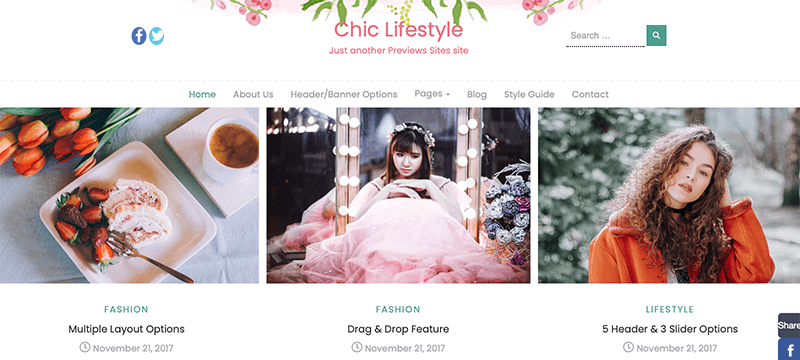 Chic Lifestyle free feminine WordPress blog theme