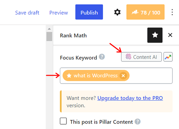 Click Content AI Button for Keyword Research