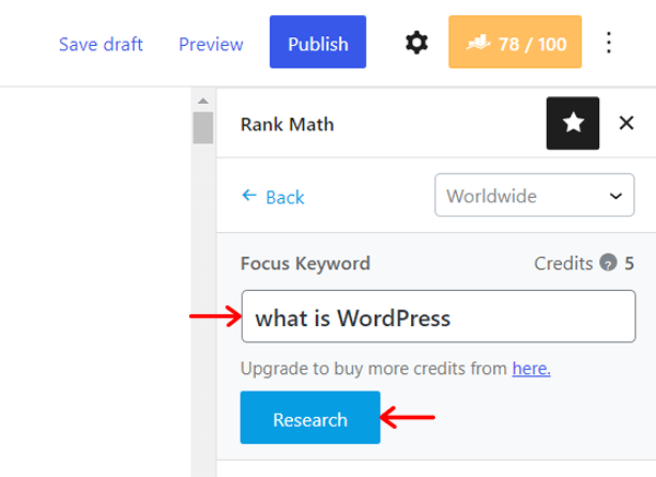Research Focus Keyword with Rank Math Content AI