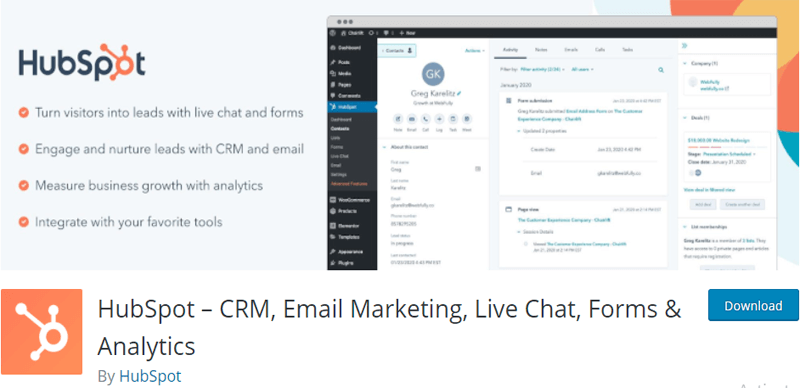 HubSpot- CRM, Email Marketing, Live Chat, Forms & Analytics