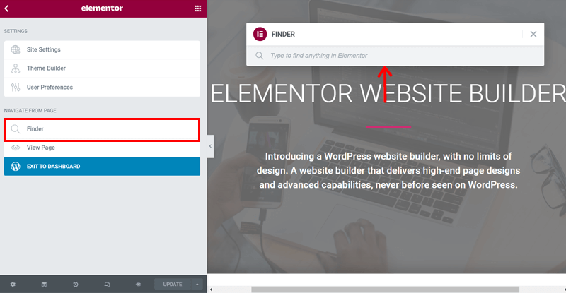 Finder in Elementor Plugin