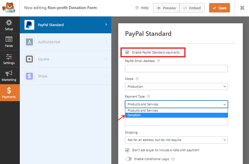 wpforms-enable-paypal-payment-option