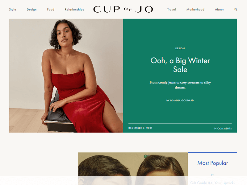 A Cup of Jo WordPress Blog Website Example