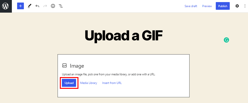 Click on the Upload Button to Insert GIF