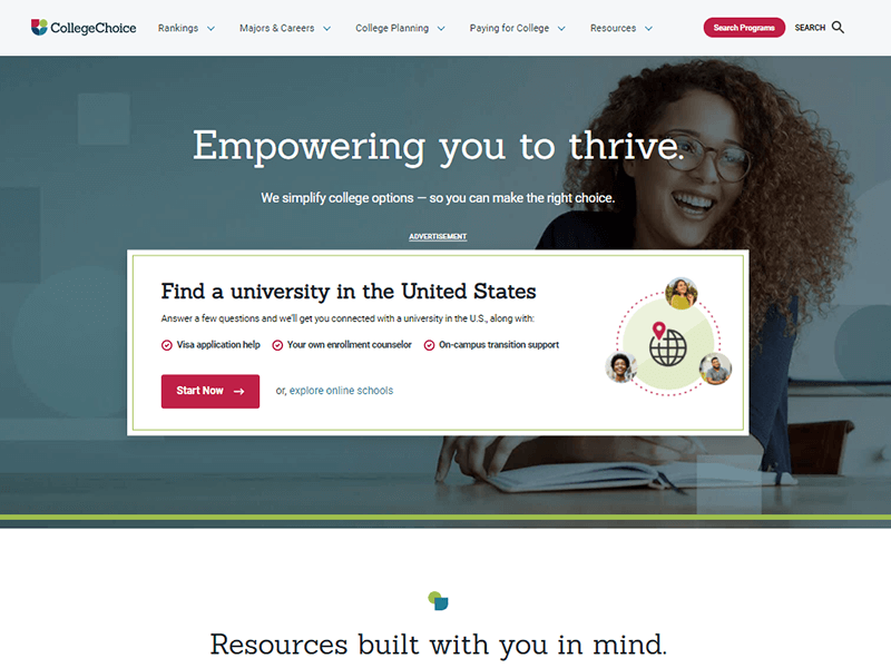 College Choice Educational Website Example for WordPress