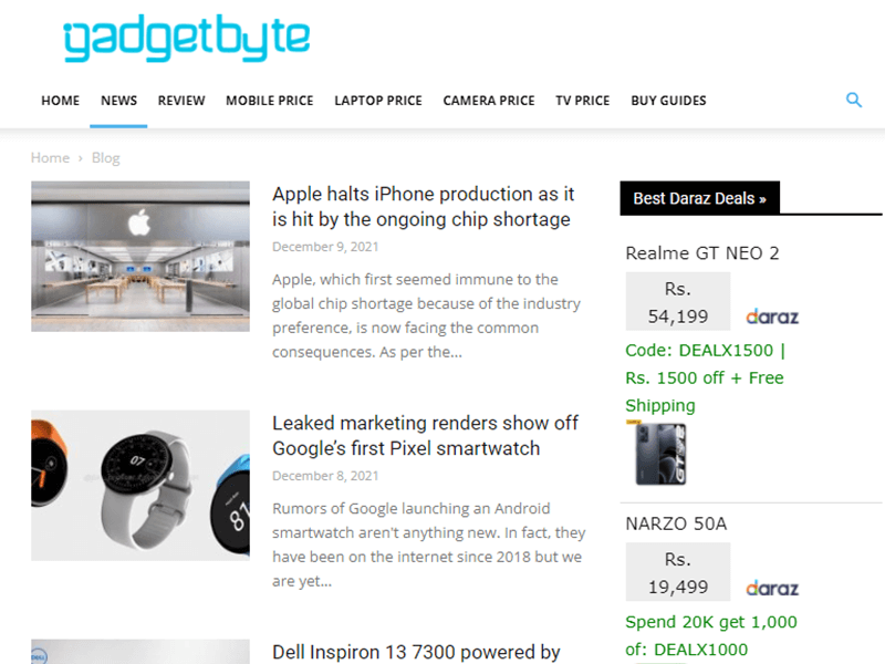 GadgetByte News WordPress Website