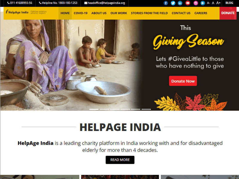 Help Age India Organizational WordPress Website Example