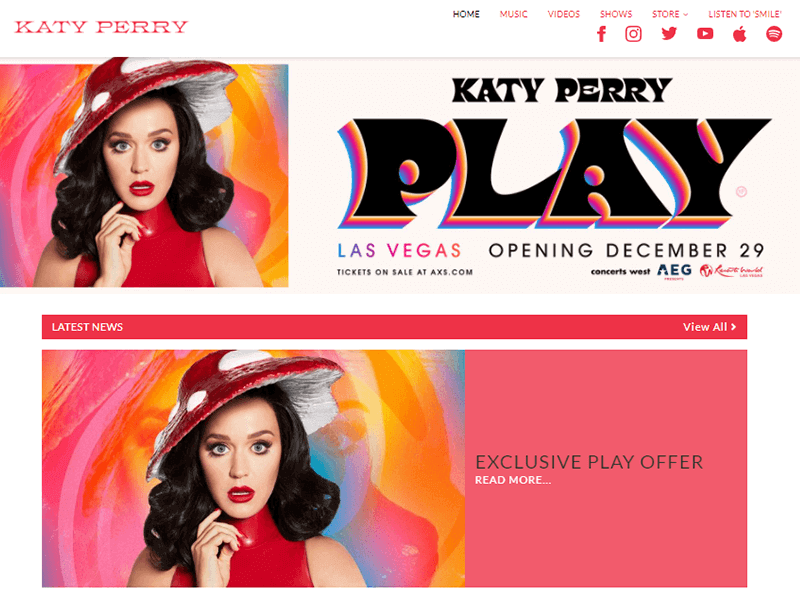 Katy Perry Personal Website Made With WordPress