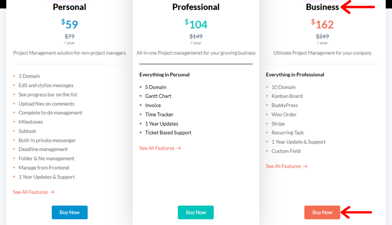Pricing of WP Project Manager Pro
