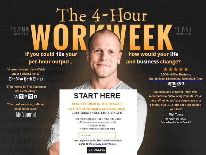 The Four Hour WorkWeek Personal WordPress Website Example