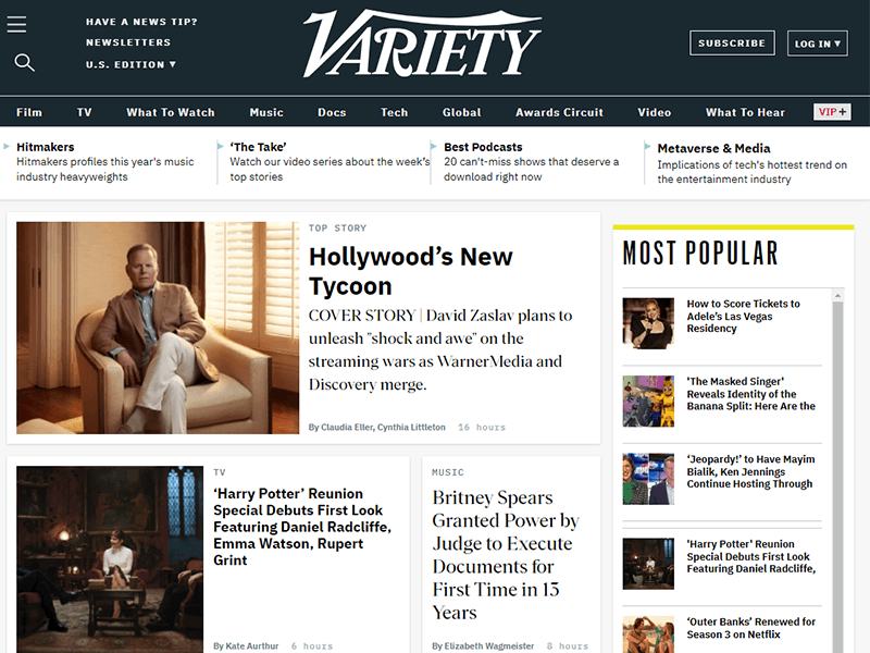 Variety News and Magazine WordPress Website Example