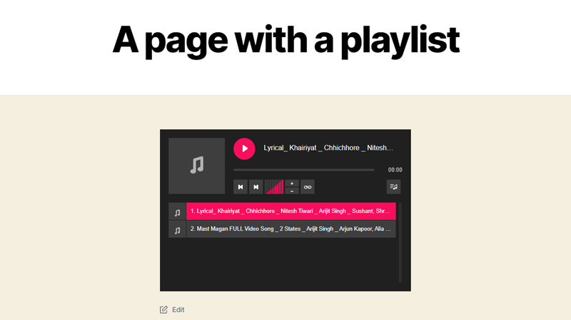 Preview of the Page with a Playlist