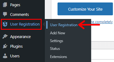User Registration Menu to Insert WordPress Registration Form