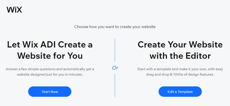 Wix  Site Creation Choices