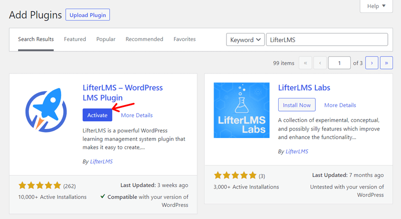 Activate LifterLMS Plugin