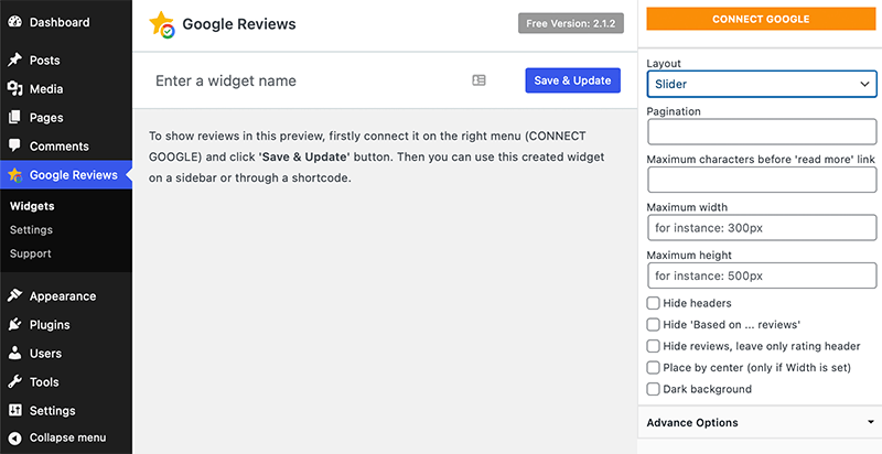 Create Review Widget Page