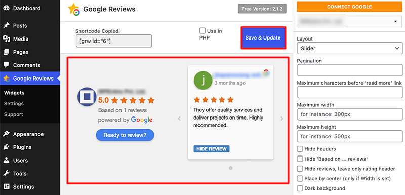 Display your Google Review