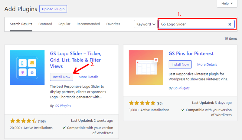 Install GS Logo Slider Plugin