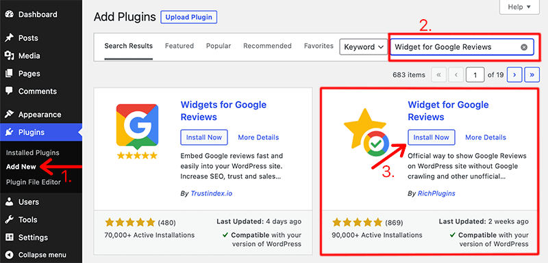 Install Widgets for Google Reviews