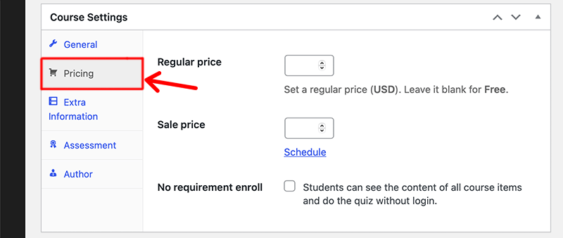 LearnPress Course Pricing Settings