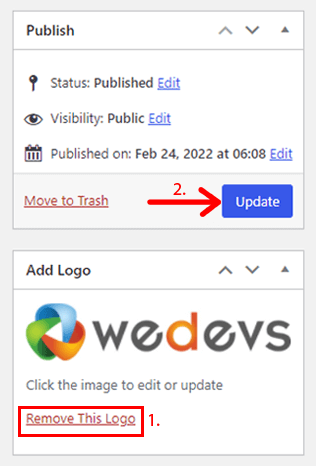 Remove Logo and Click on Update