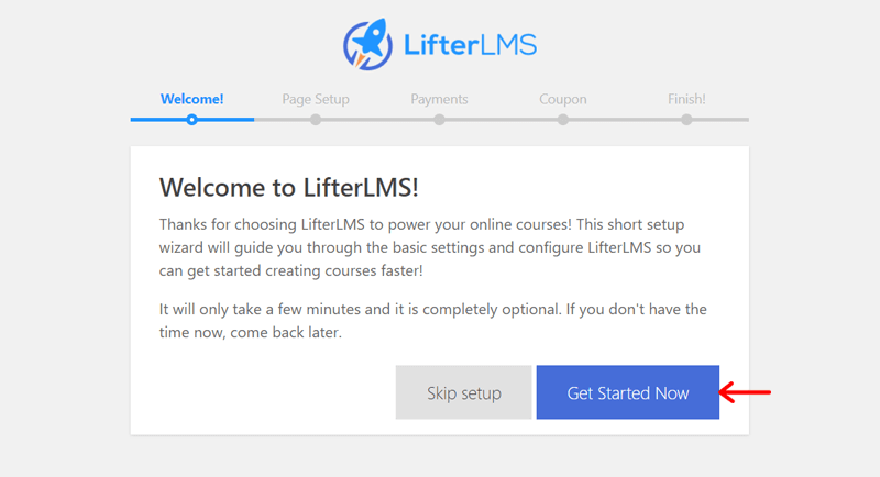 Welcome Page on Setup Wizard of LifterLMS