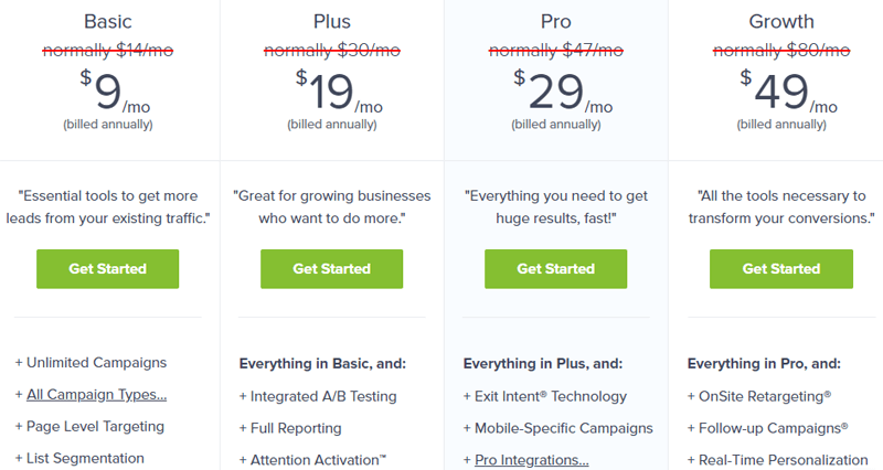 Pricing Plans of OptinMonster 