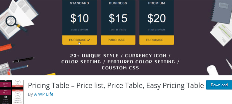 Pricing Table by AWP Life