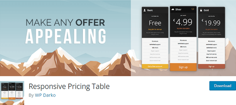 Responsive Pricing Table WordPress Price Comparison 