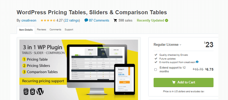 WordPress Pricing Tables Sliders Comparison Tables Plugin