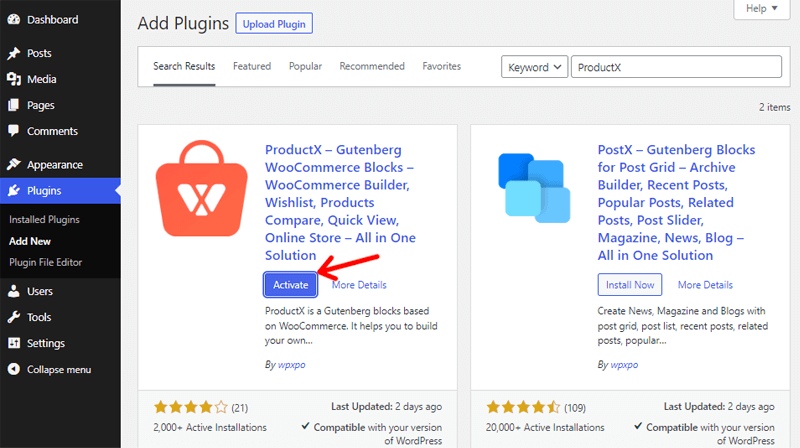 Activate ProductX Plugin to Create WooCommerce Product Category Grid Plugins 