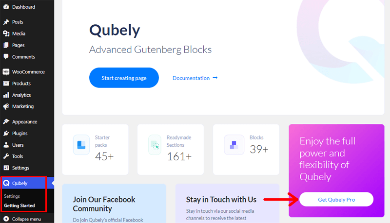 Getting Started to Upgrade the Qubely to Pro Version