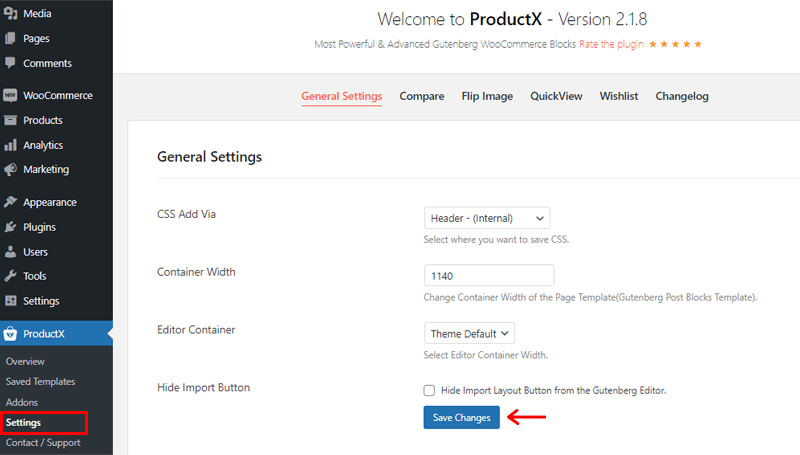 Setting Up ProductX Plugin & Click on Save Changes Option