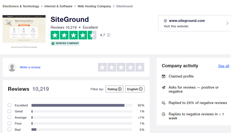 SiteGround Trustpilot Review