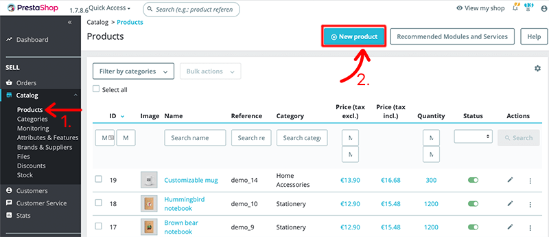 Navigate to Add New Product to PrestaShop