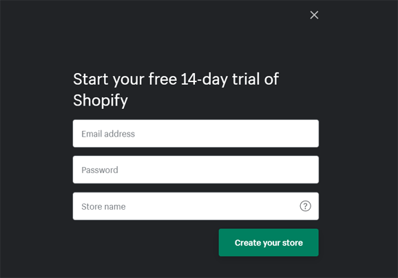 Shopify Sign up - Ecwid Alternative