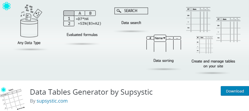 Data Table Generator WordPress Plugin By Supystic
