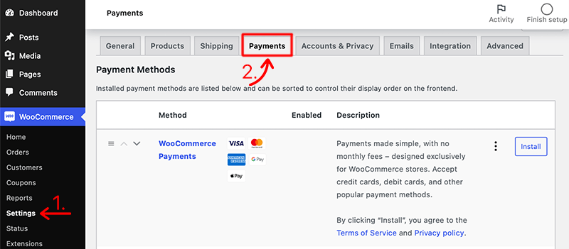 Navigate to WooCommerce Payments Settings