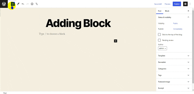 Adding Reusable Block to Post