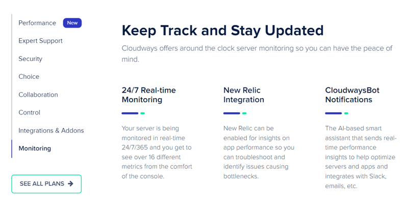 Cloudways Server Monitoring Features