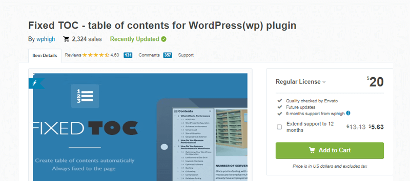 Fixed TOC Table of Contents WordPress Plugin
