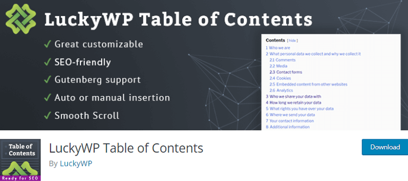 LuckyWP Table of Contents WordPress Plugin