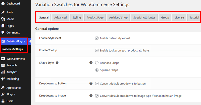 Navigate to GetWooPlugin and Swatches Settings to Access Available Settings