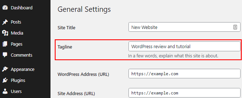 Remove Just Another WordPress Site and Add New Tagline