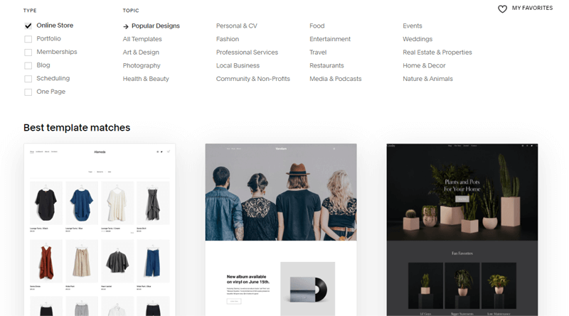 eCommerce Template Options in Squarespace